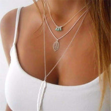 Load image into Gallery viewer, Turquoise Leaf Feather Multi Layer Necklace
