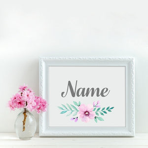 Custom Girl's Name With Flower Canvas Art Painting