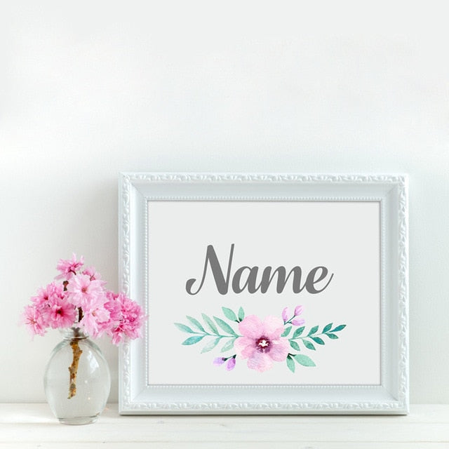 Custom Girl's Name With Flower Canvas Art Painting