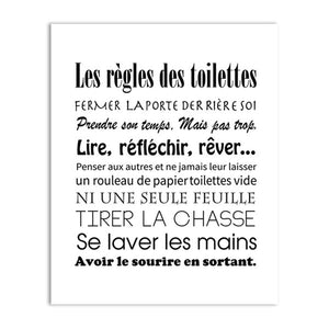 French Toilet Rules Canvas Art Print Poster