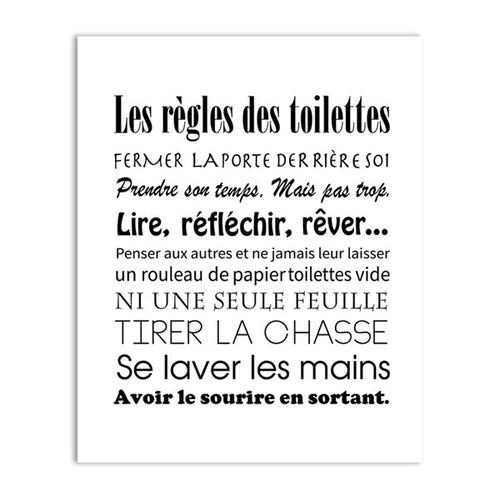 French Toilet Rules Canvas Art Print Poster