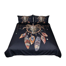 Load image into Gallery viewer, Indian Skull Duvet Cover Set 3pcs Feathers
