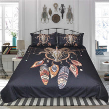 Load image into Gallery viewer, Indian Skull Duvet Cover Set 3pcs Feathers
