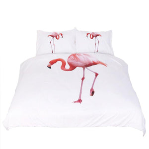 Pink Flamingo White Duvet Cover Set Animal Printed