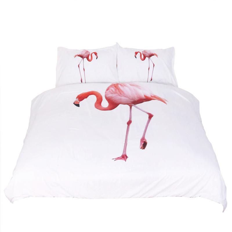 Pink Flamingo White Duvet Cover Set Animal Printed