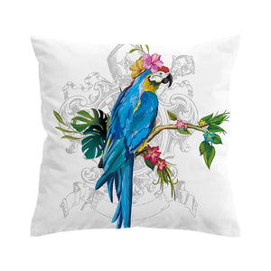 Macaw Art Cushion Cover Floral Pillow Case Bird